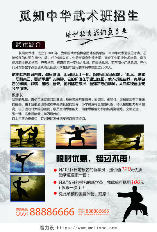 中国风中华武术培训招生宣传单